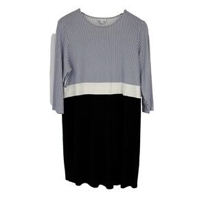 J Jill Womens Knit Midi Dress XL Blue Stripe‎ Stretch Career Nautical Modest